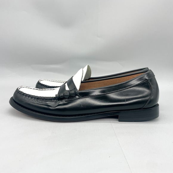 GH Bass Weejuns Mens 11.5D Larson Penny Loafers Shoes Black White Leather Preppy - Picture 5 of 12